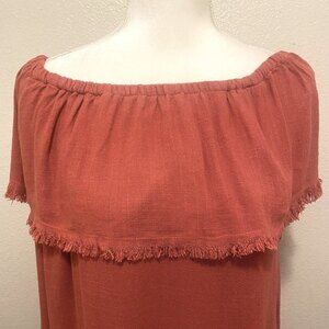 Umgee Red-Orange BoHo Off the Shoulder Linen Mini-Dress Size M
